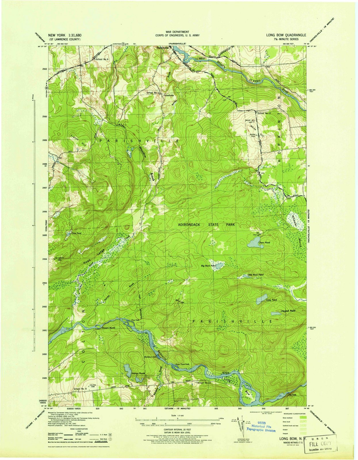 1943 Long Bow, NY - New York - USGS Topographic Map