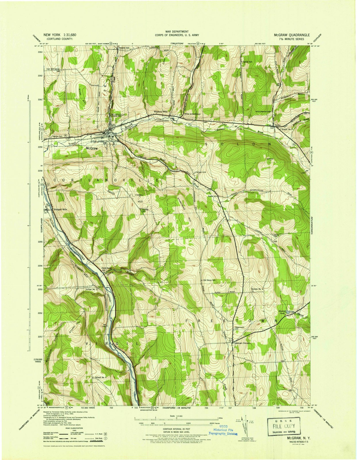 1944 Mc Graw, NY - New York - USGS Topographic Map