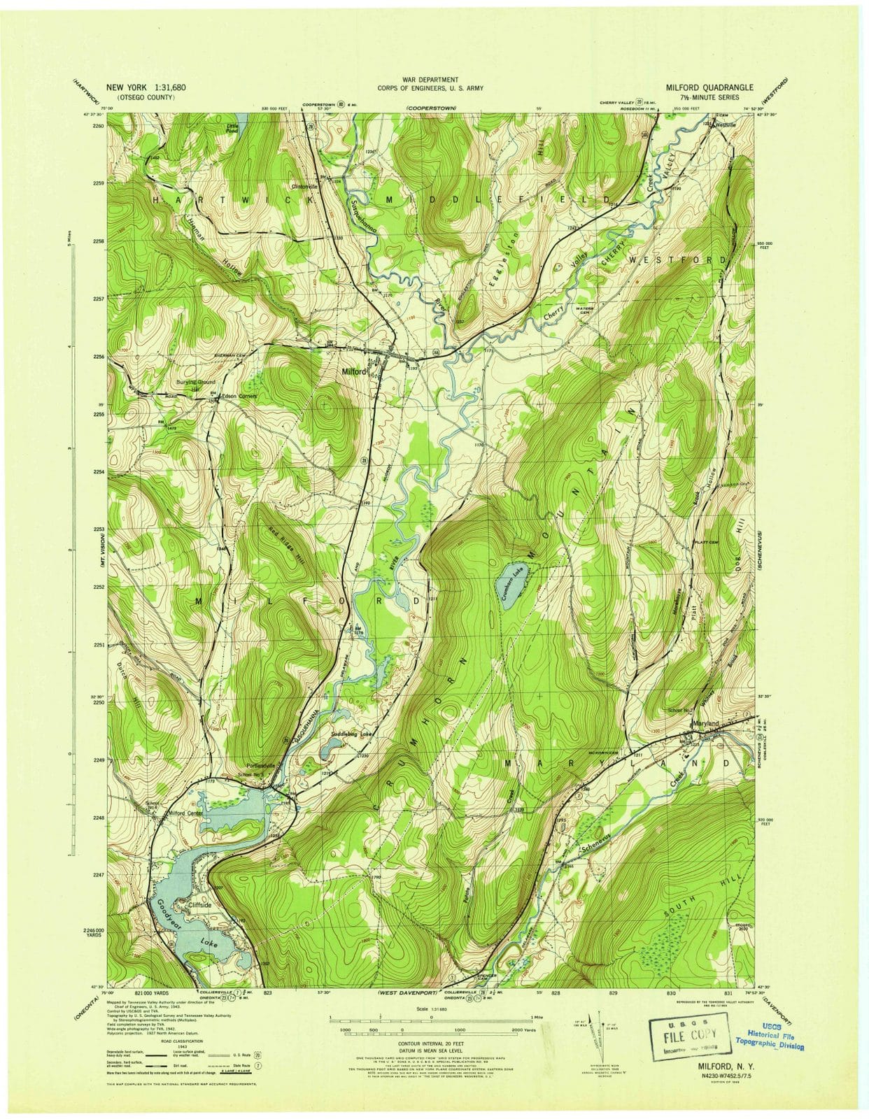 1945 Milford, NY - New York - USGS Topographic Map