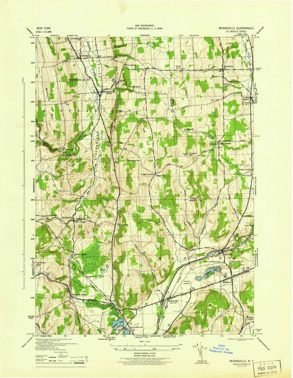 1944 Munnsville, NY - New York - USGS Topographic Map
