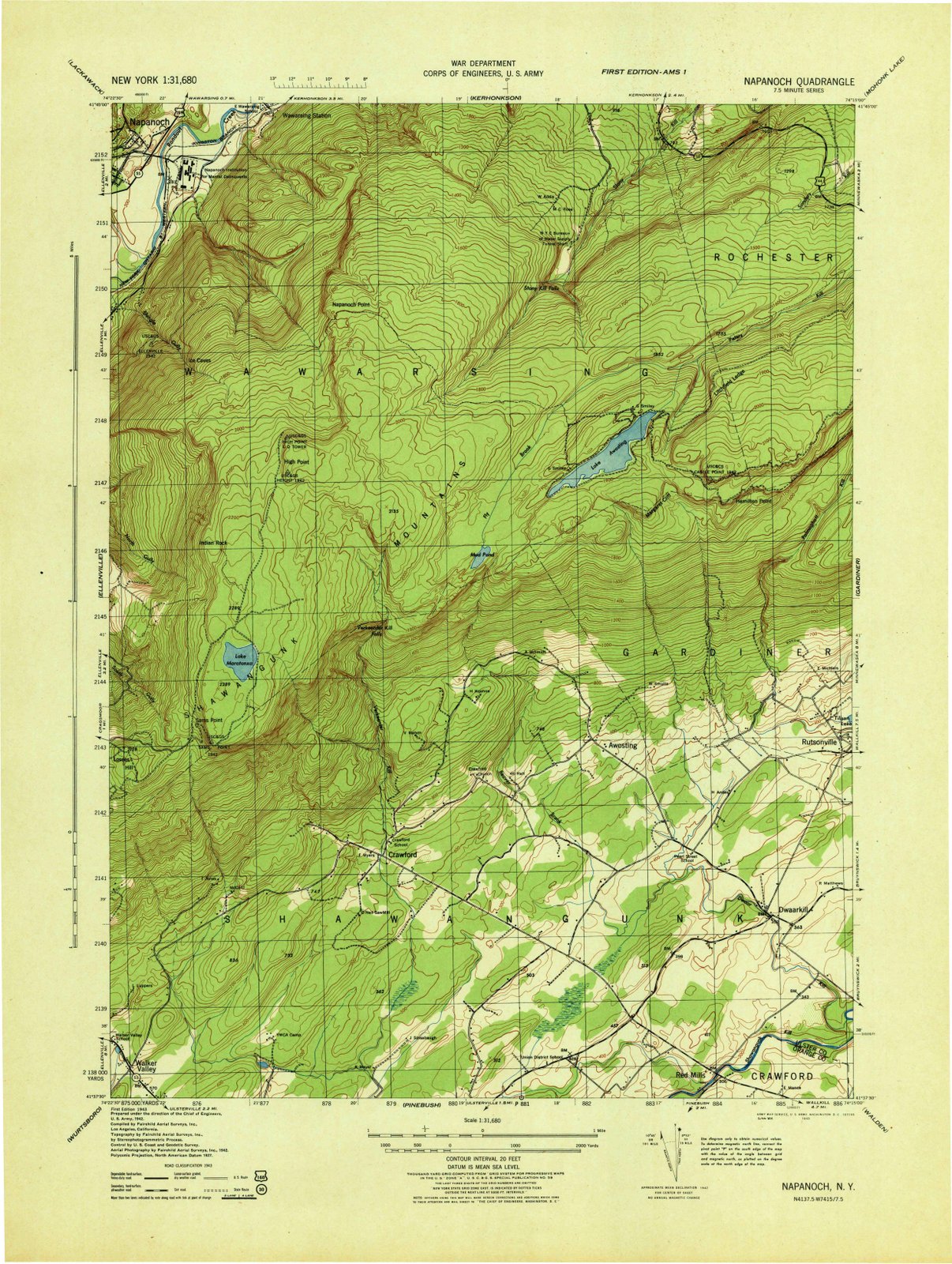 1943 Napanoch, NY - New York - USGS Topographic Map