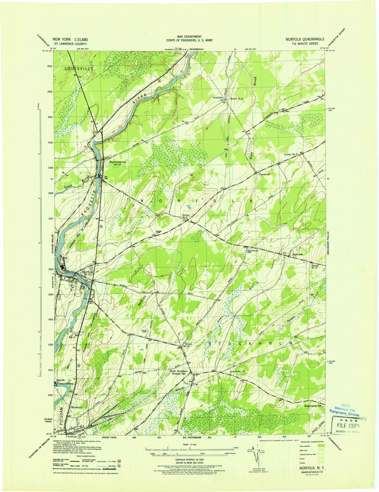 1943 Norfolk, NY - New York - USGS Topographic Map