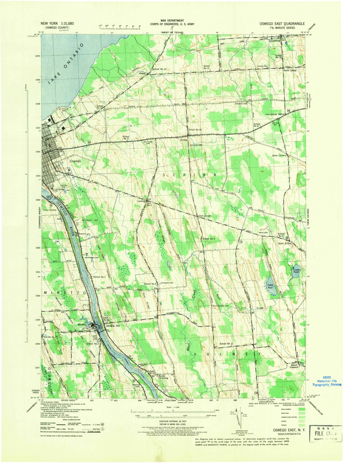 1943 Oswego East, NY - New York - USGS Topographic Map