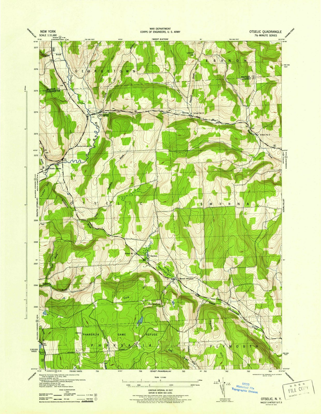 1944 Otselic, NY - New York - USGS Topographic Map