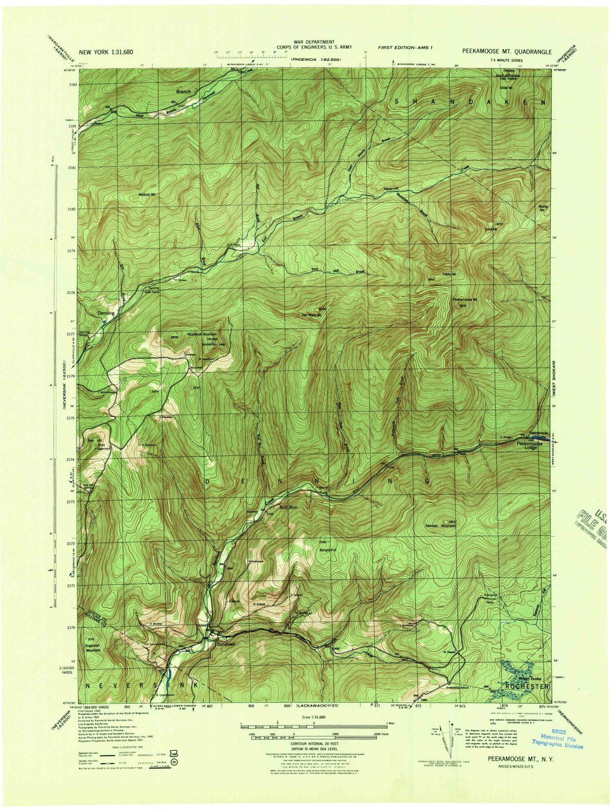 1943 Peekamoose Mountain, NY - New York - USGS Topographic Map v2