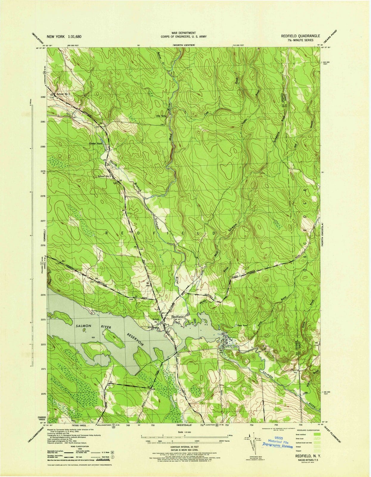 1943 Redfield, NY - New York - USGS Topographic Map