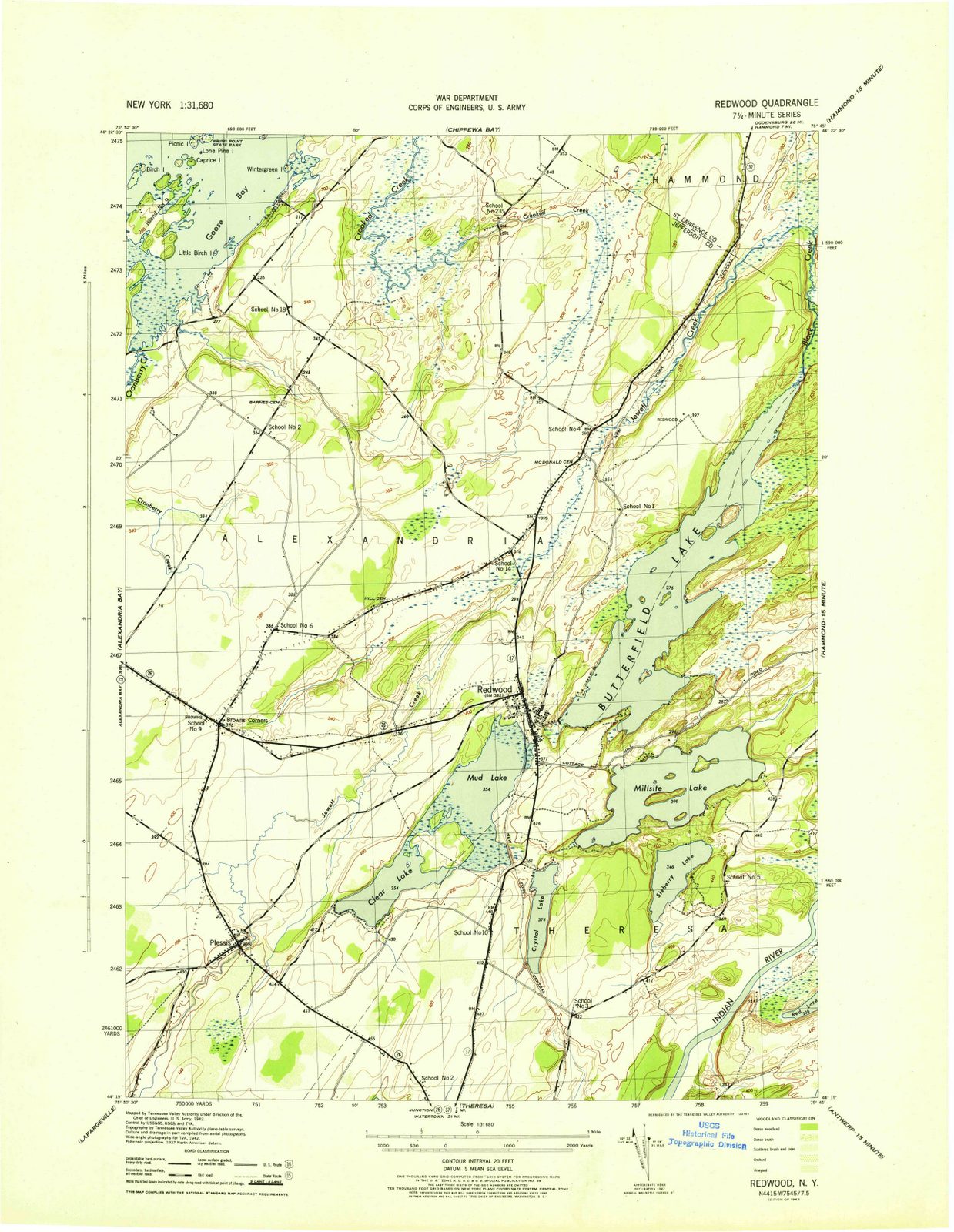 1943 Redwood, NY - New York - USGS Topographic Map