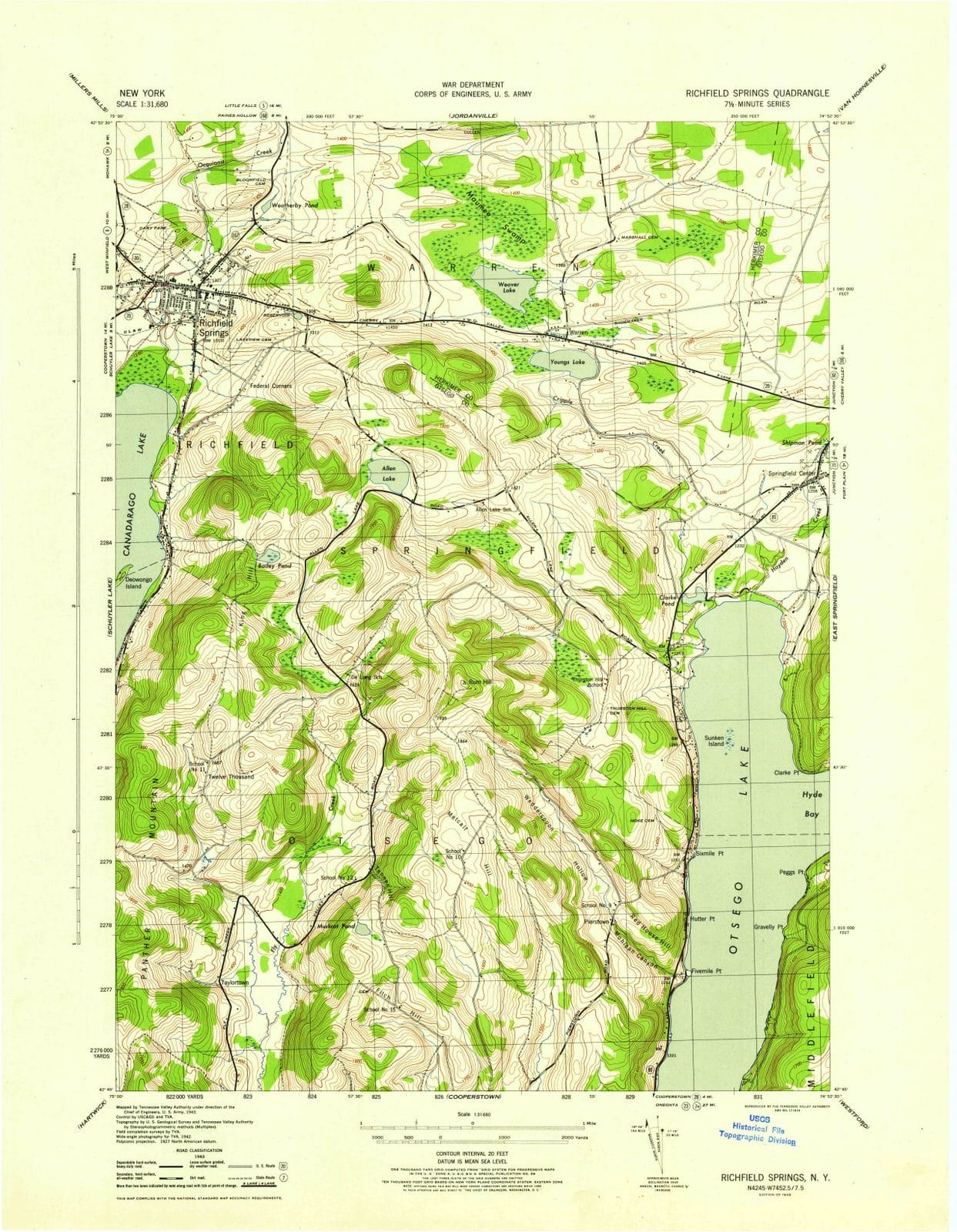 1945 Richfield Springs, NY - New York - USGS Topographic Map