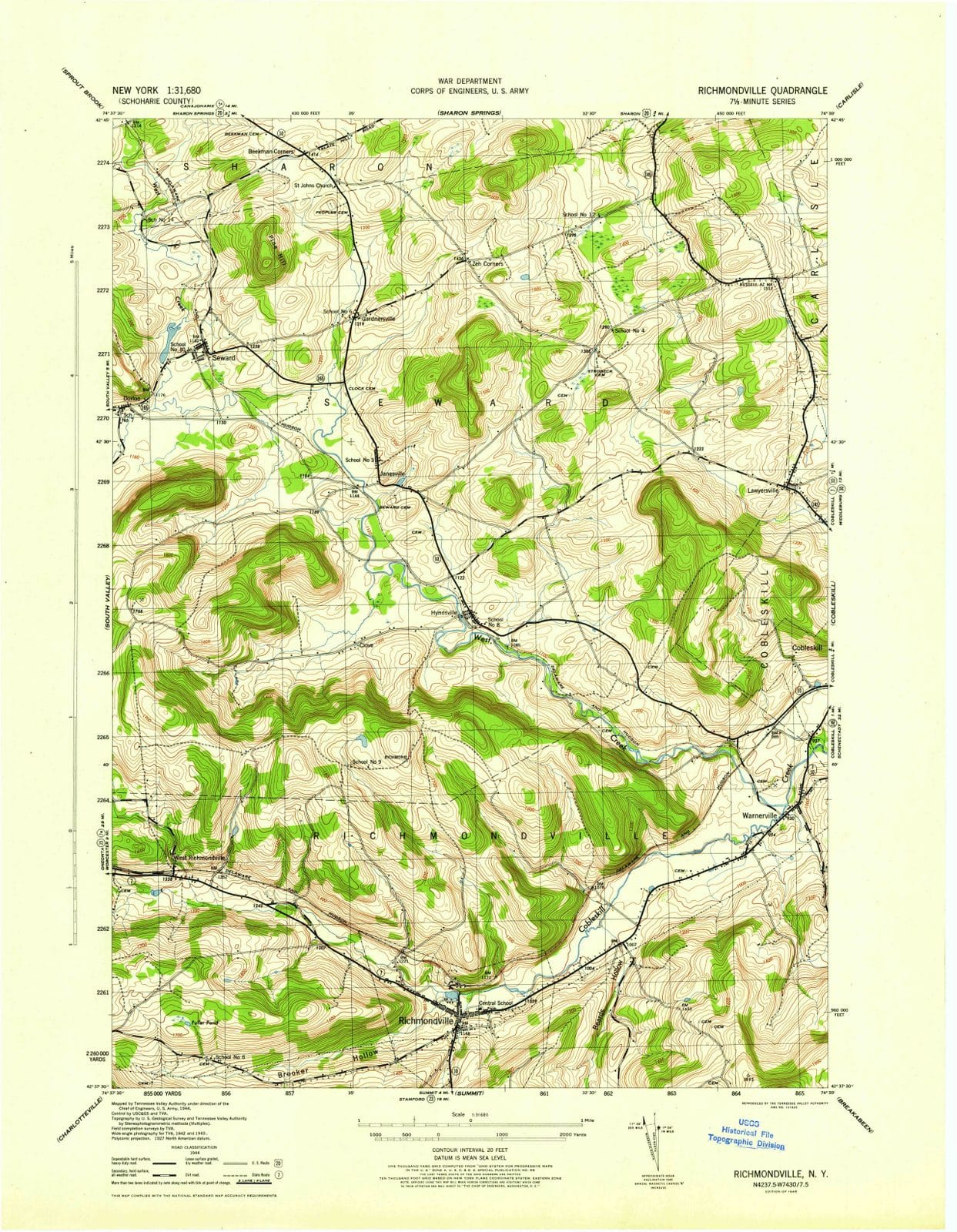 1945 Richmondville, NY - New York - USGS Topographic Map