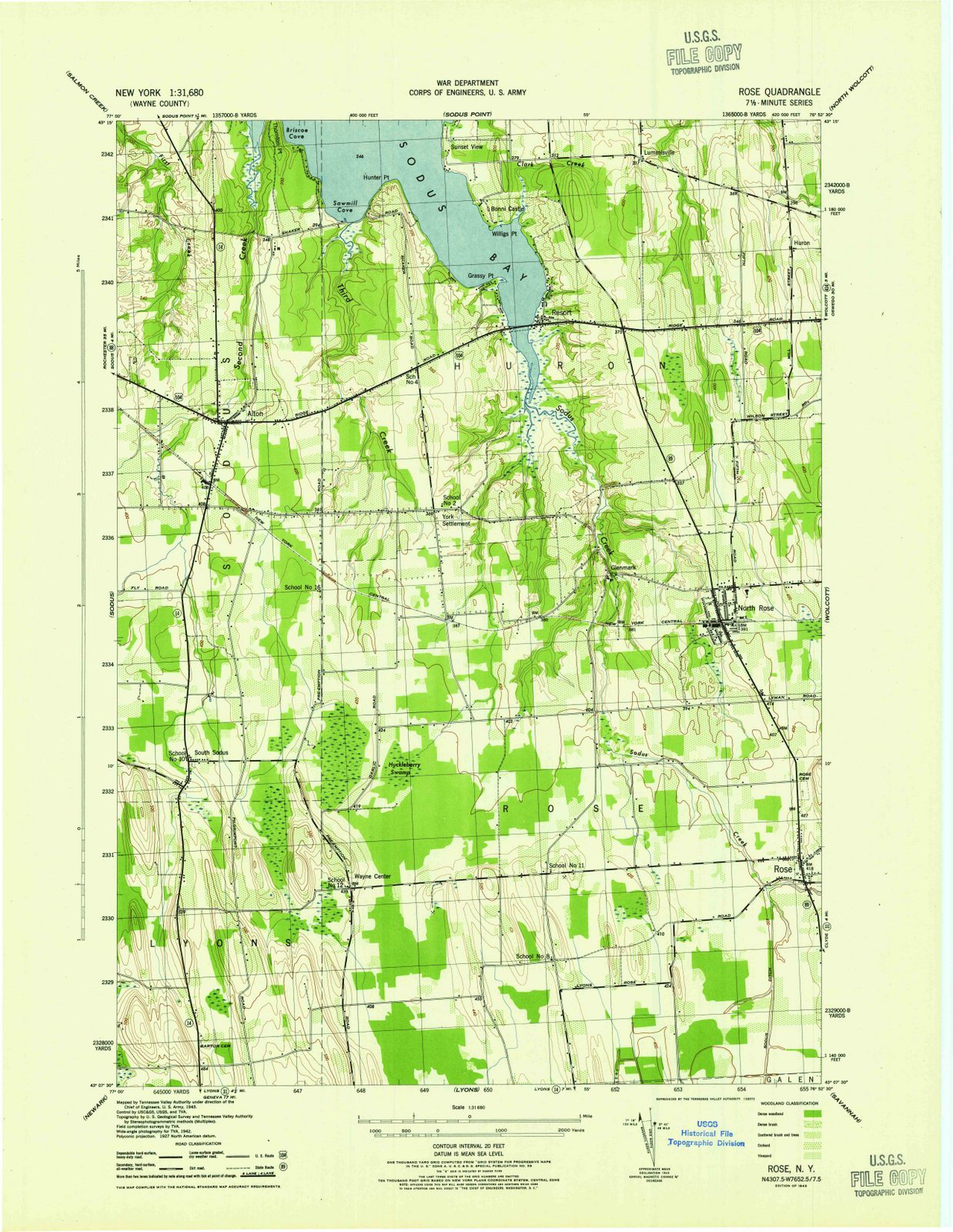 1943 Rose, NY - New York - USGS Topographic Map