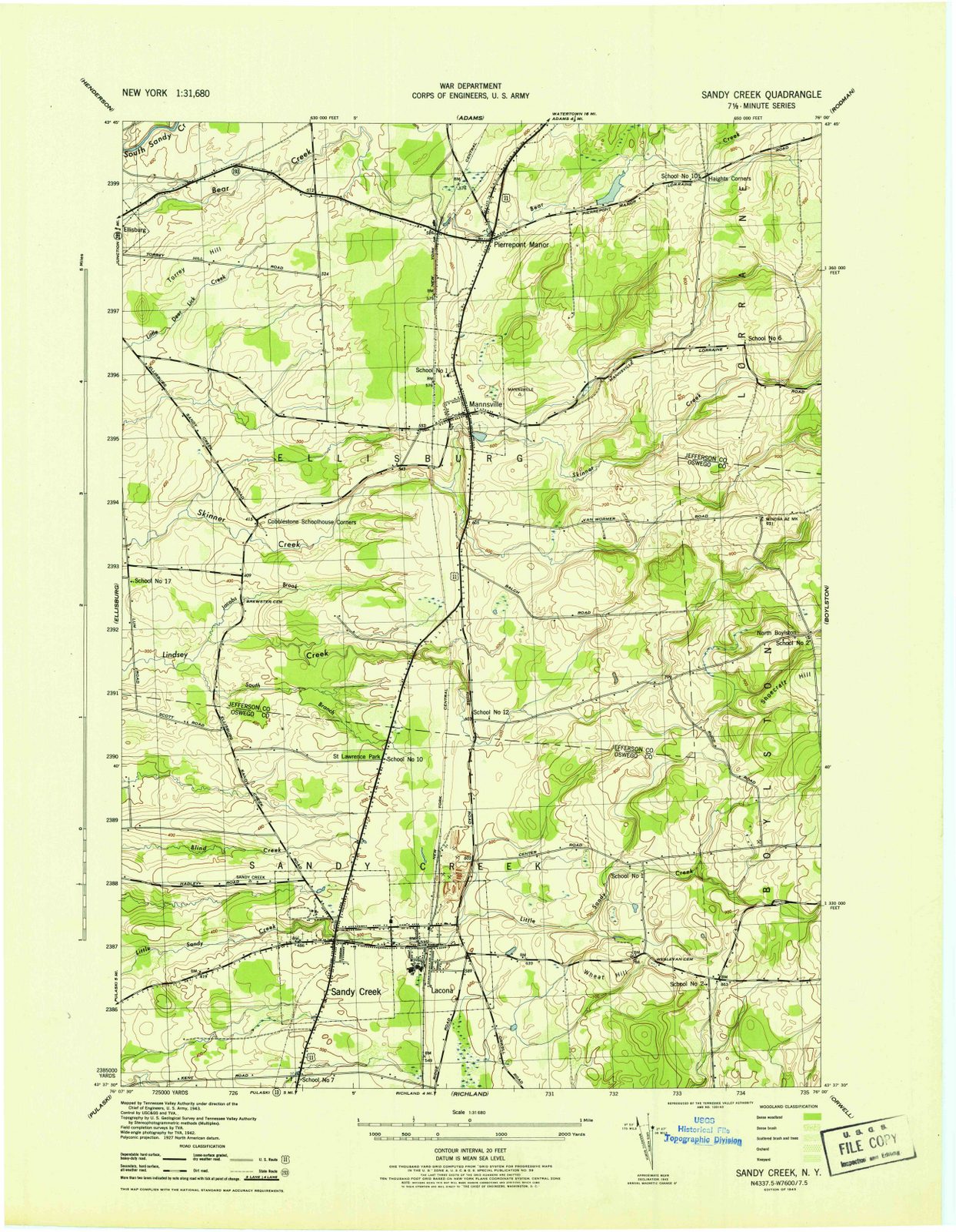 1943 Sandy Creek, NY - New York - USGS Topographic Map
