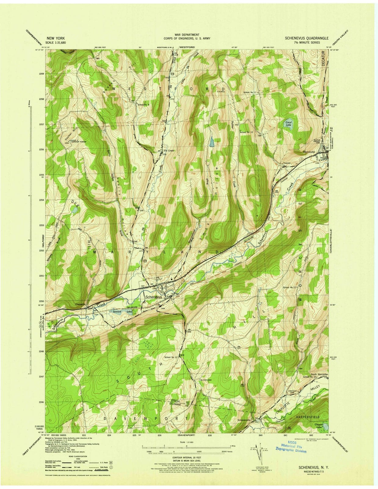 1945 Schenevus, NY - New York - USGS Topographic Map