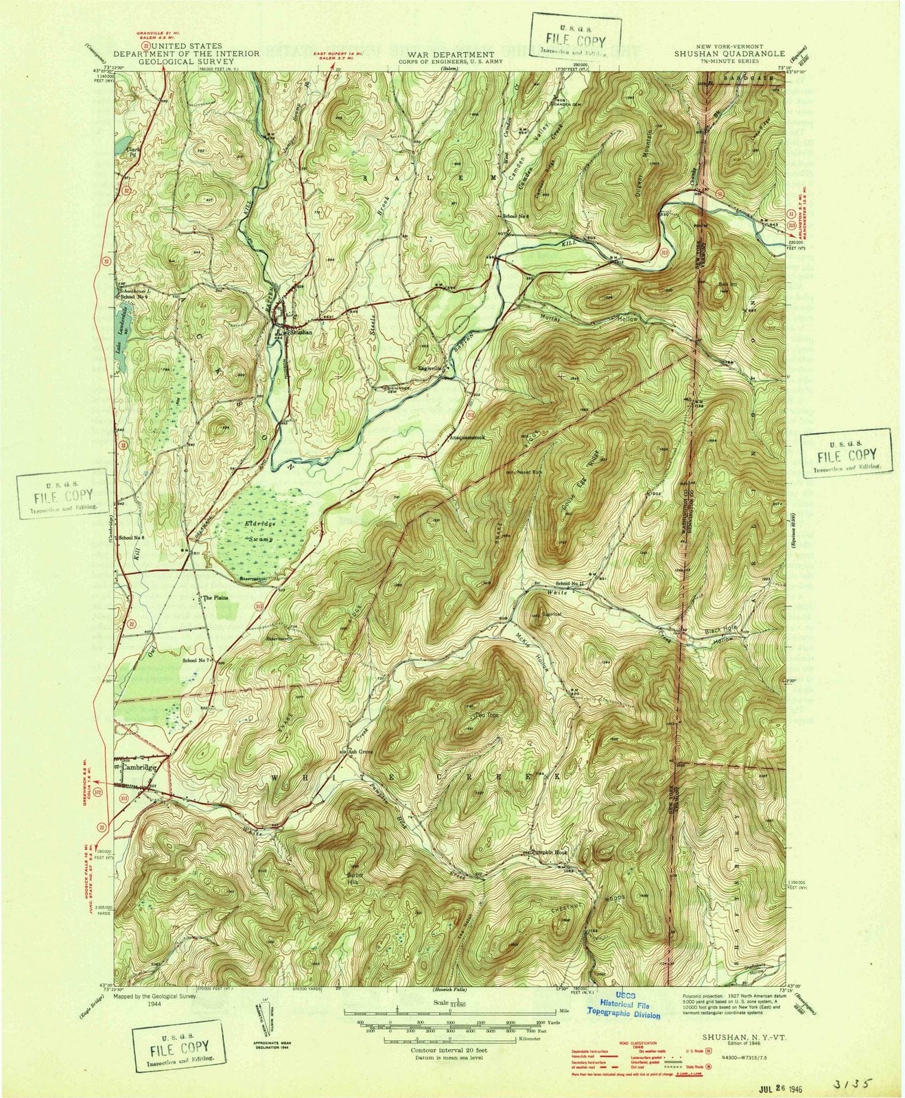 1946 Shushan, NY - New York - USGS Topographic Map