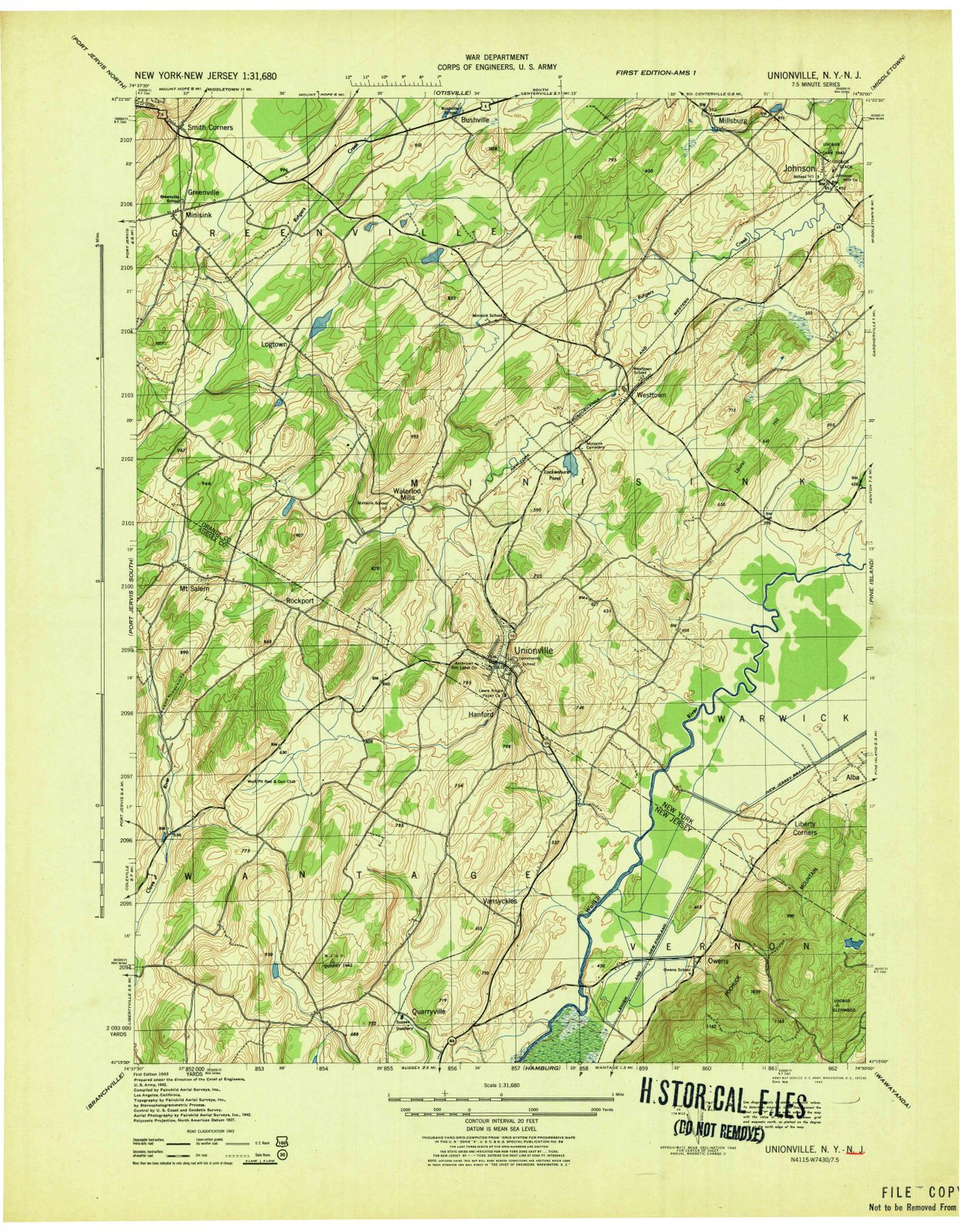 1943 Unionville, NY - New York - USGS Topographic Map