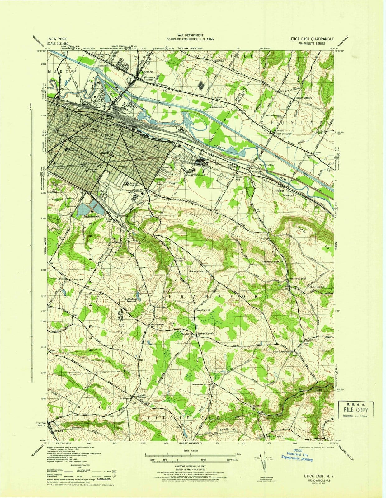 1945 Utica East, NY - New York - USGS Topographic Map