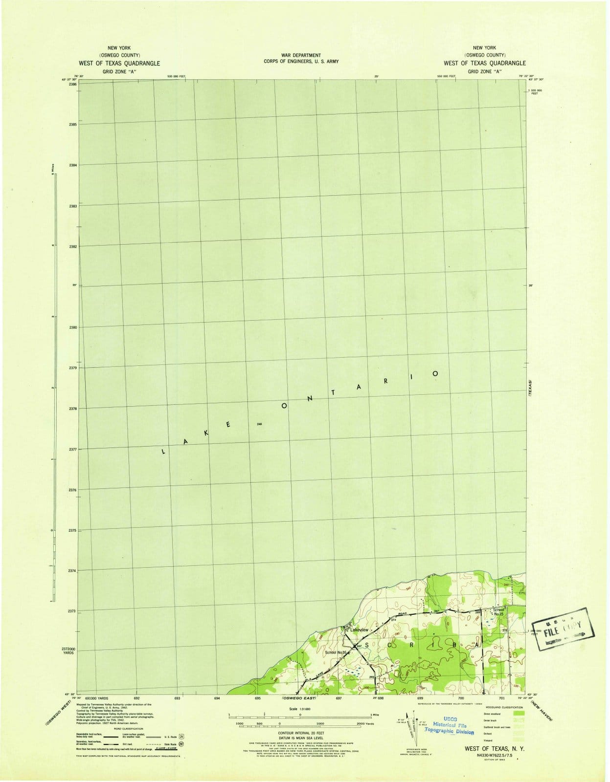 1943 West of Texas, NY - New York - USGS Topographic Map