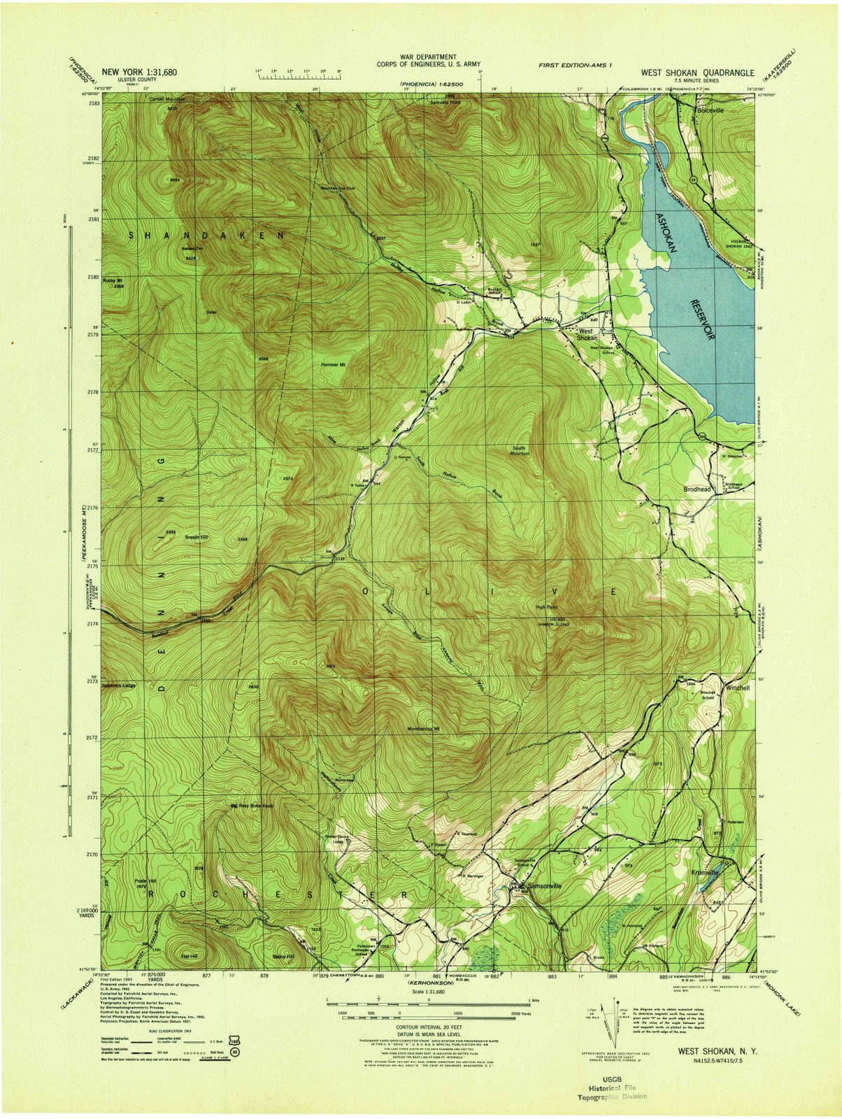 1943 West Shokan, NY - New York - USGS Topographic Map