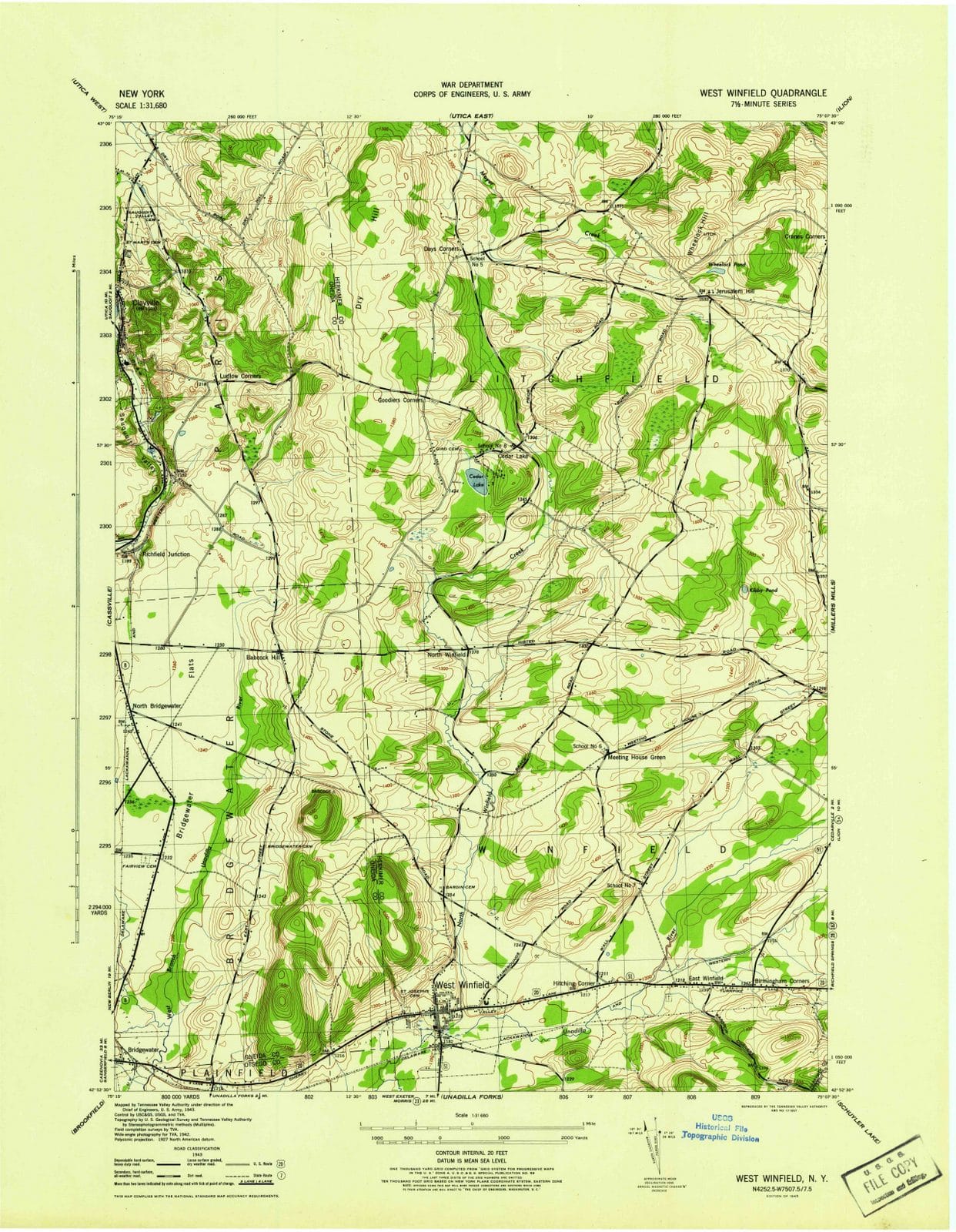 1945 West Winfield, NY - New York - USGS Topographic Map