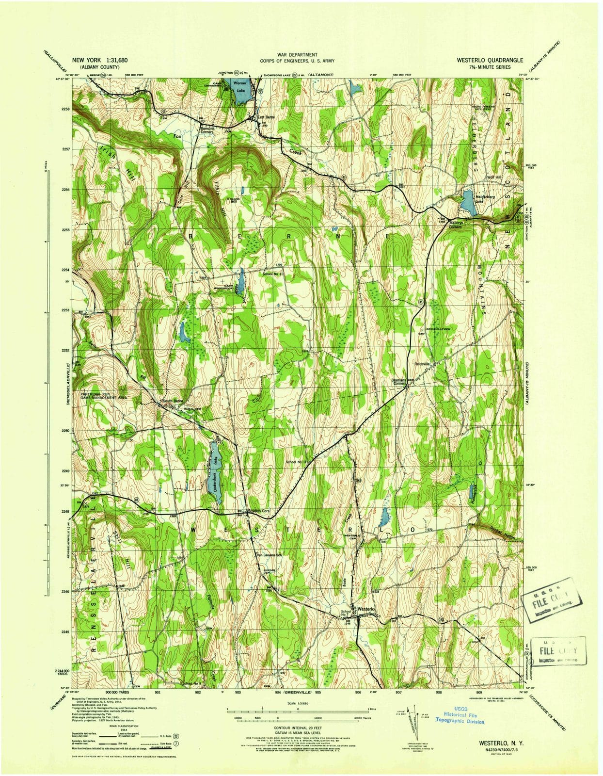 1946 Westerlo, NY - New York - USGS Topographic Map