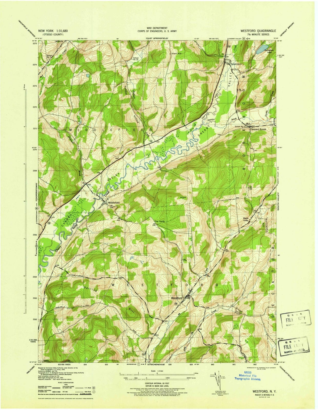 1945 Westford, NY - New York - USGS Topographic Map
