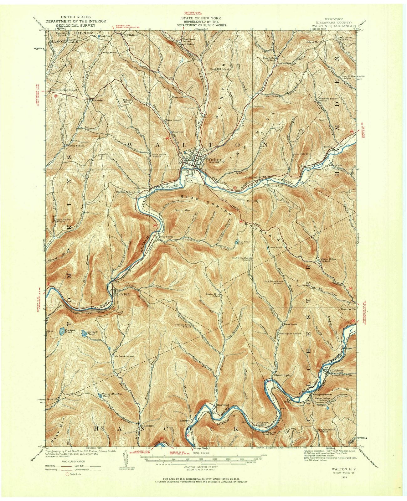 1923 Walton, NY - New York - USGS Topographic Map