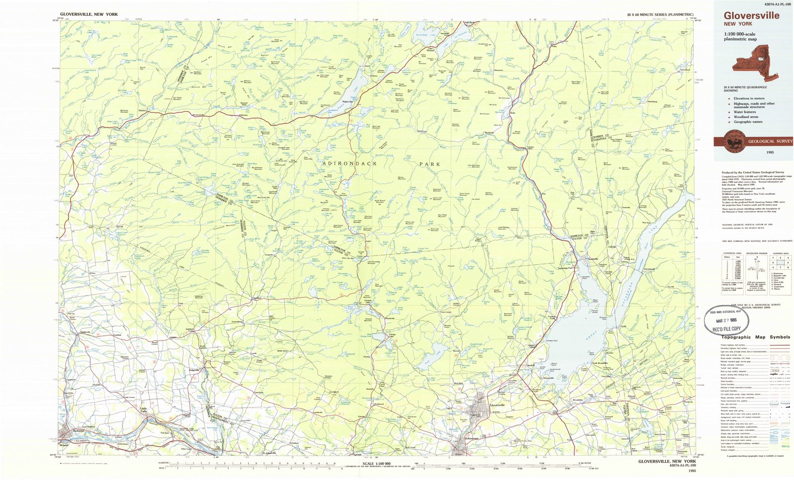 1985 Gloversville, NY - New York - USGS Topographic Map