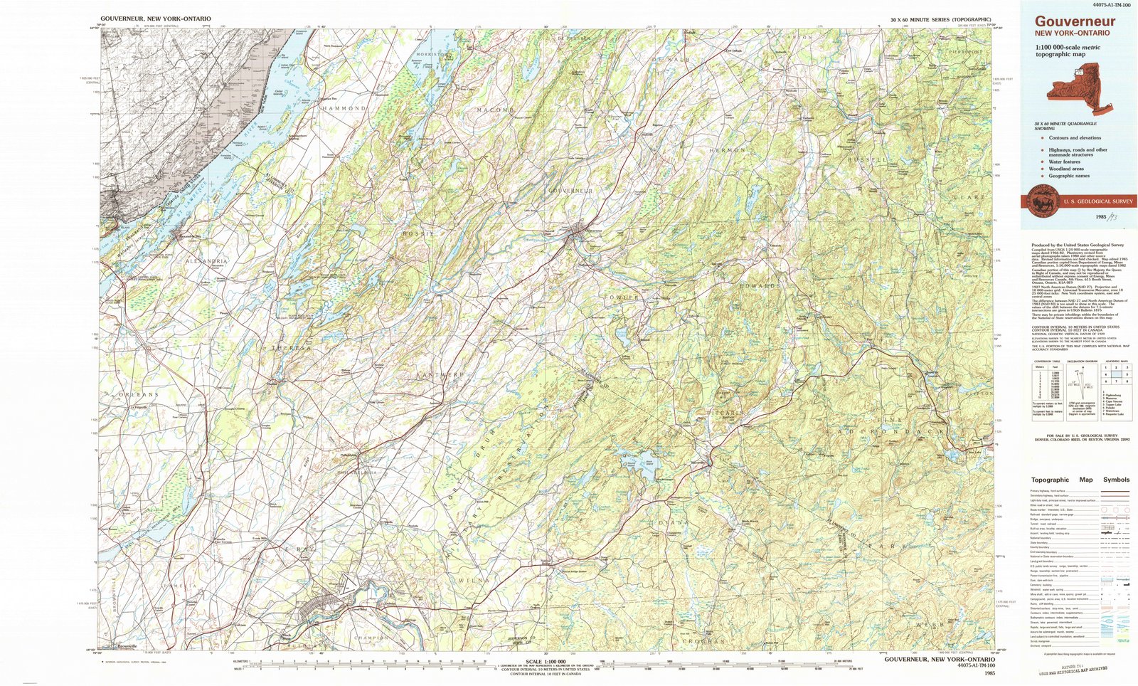 1985 Gouverneur, NY - New York - USGS Topographic Map