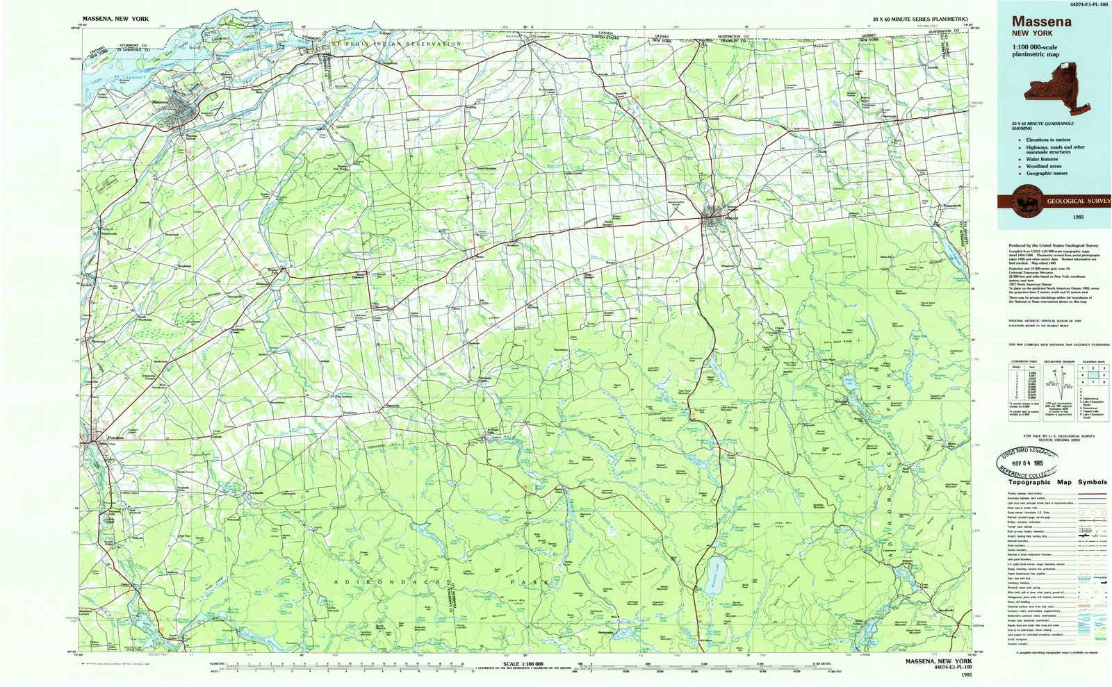 1985 Massena, NY - New York - USGS Topographic Map