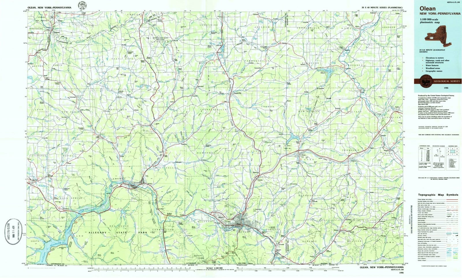 1986 Olean, NY - New York - USGS Topographic Map