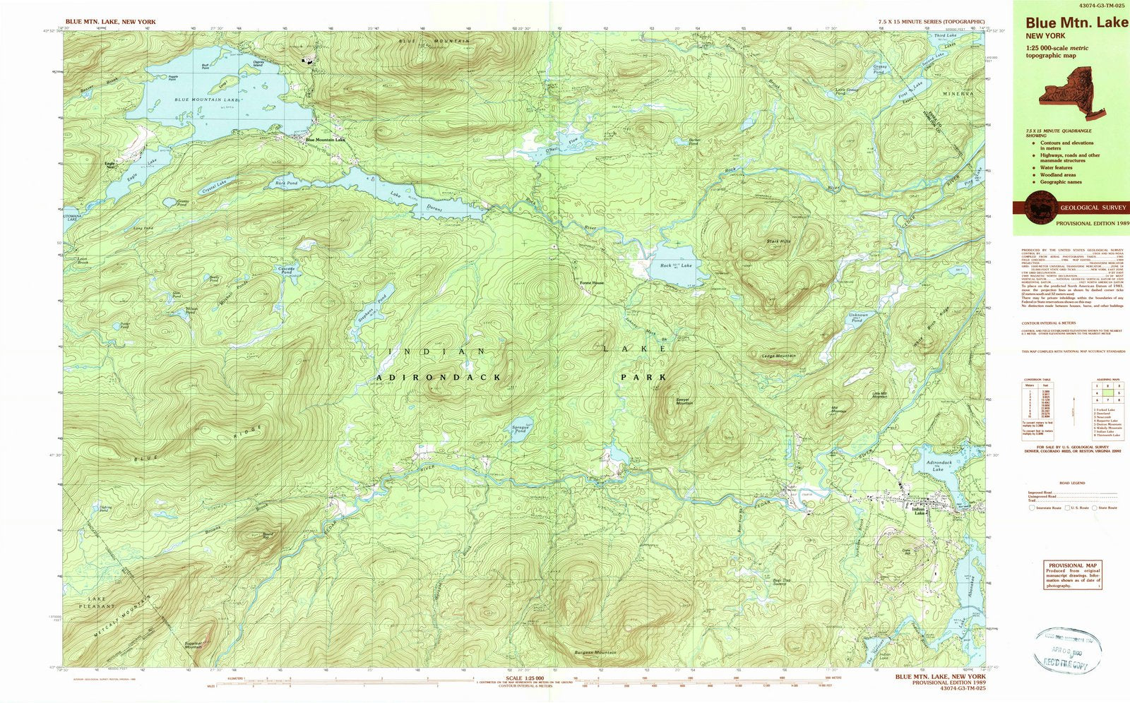 1989 Blue MTN Lake, NY - New York - USGS Topographic Map