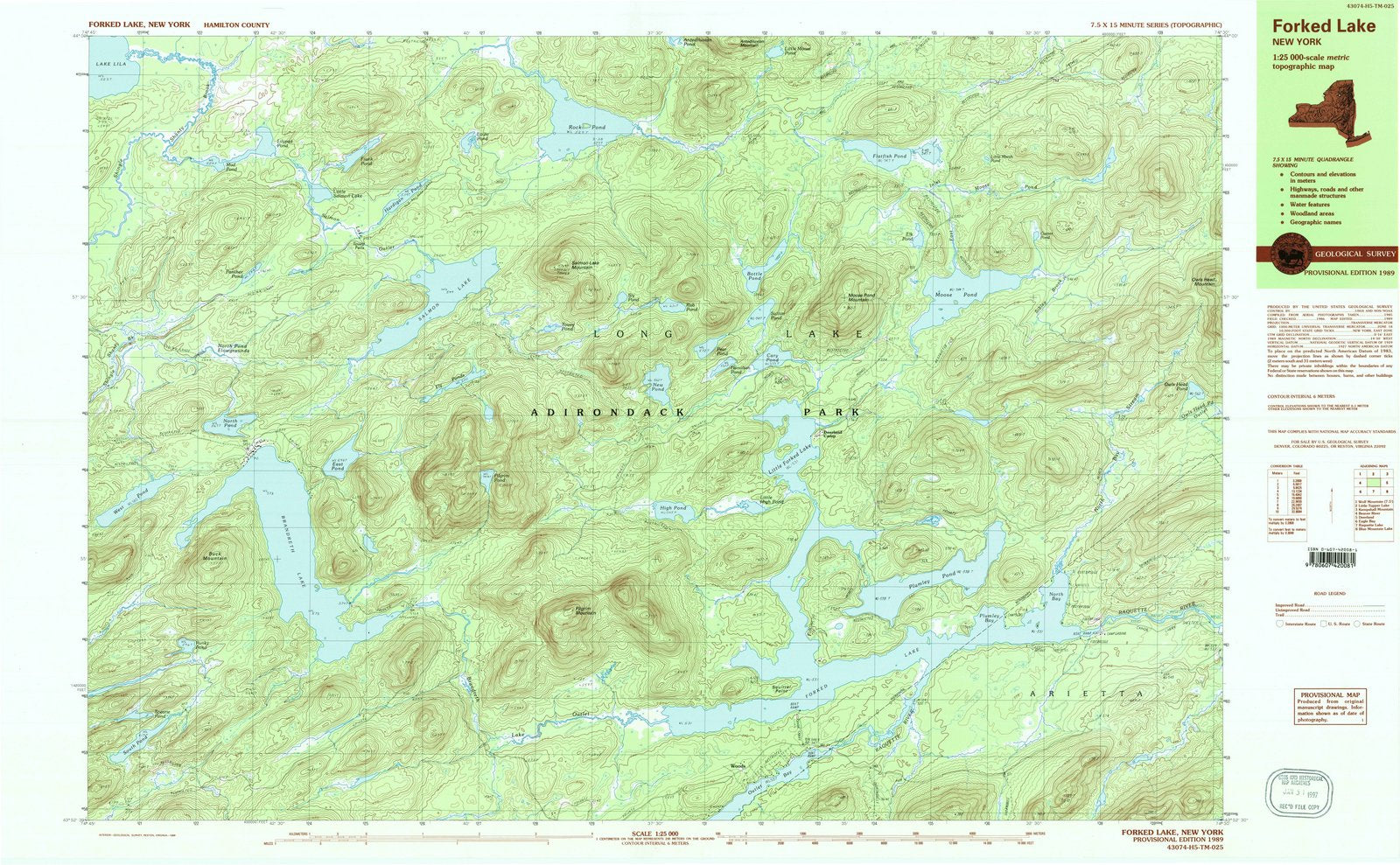 1989 Forked Lake, NY - New York - USGS Topographic Map