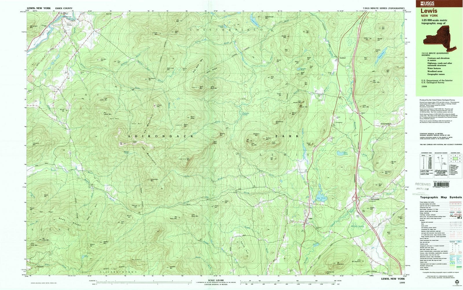 1999 Lewis, NY - New York - USGS Topographic Map