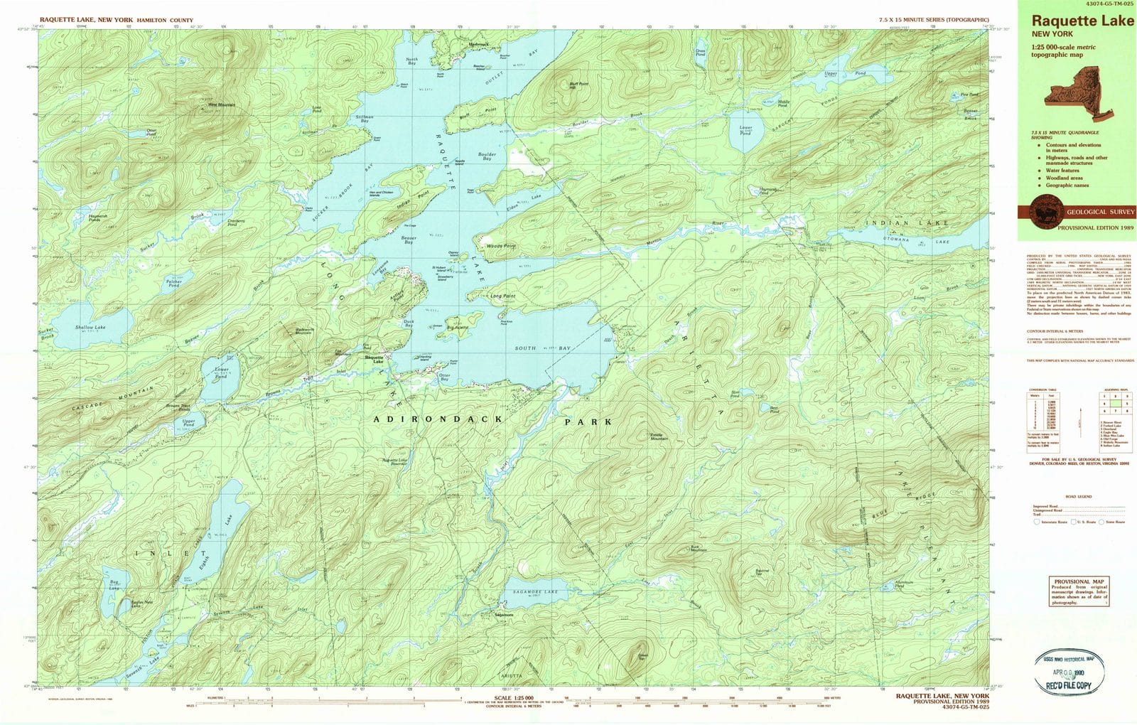 1989 Raquette Lake, NY - New York - USGS Topographic Map