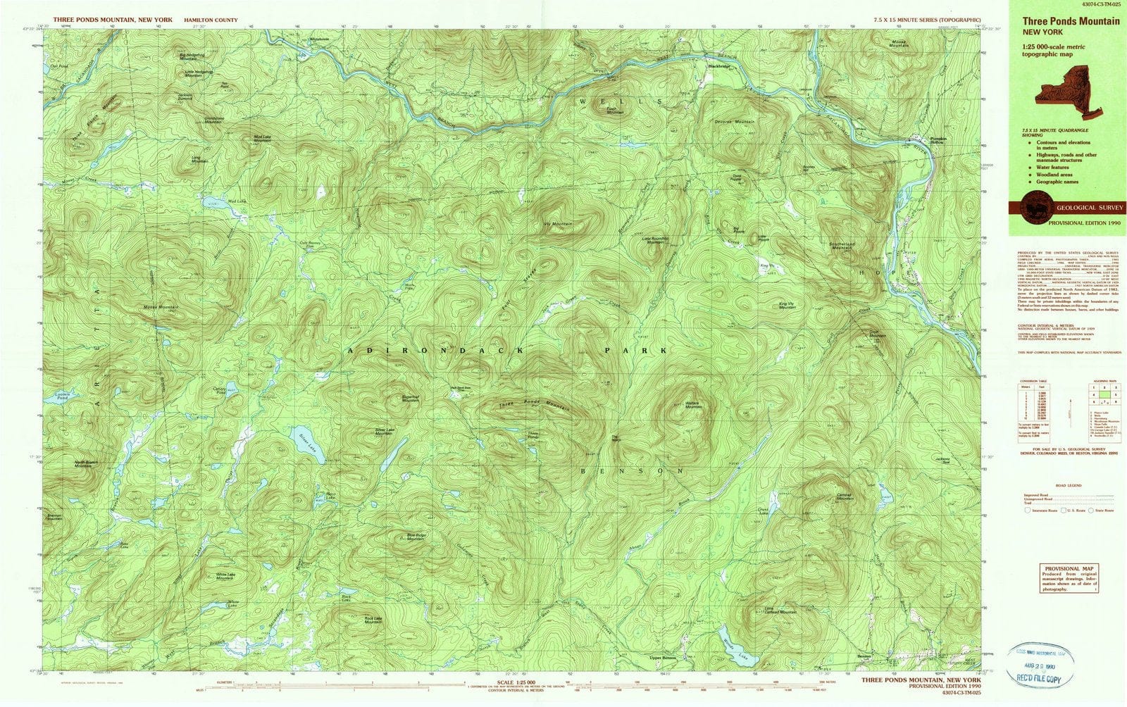 1990 Three Ponds Mountain, NY - New York - USGS Topographic Map