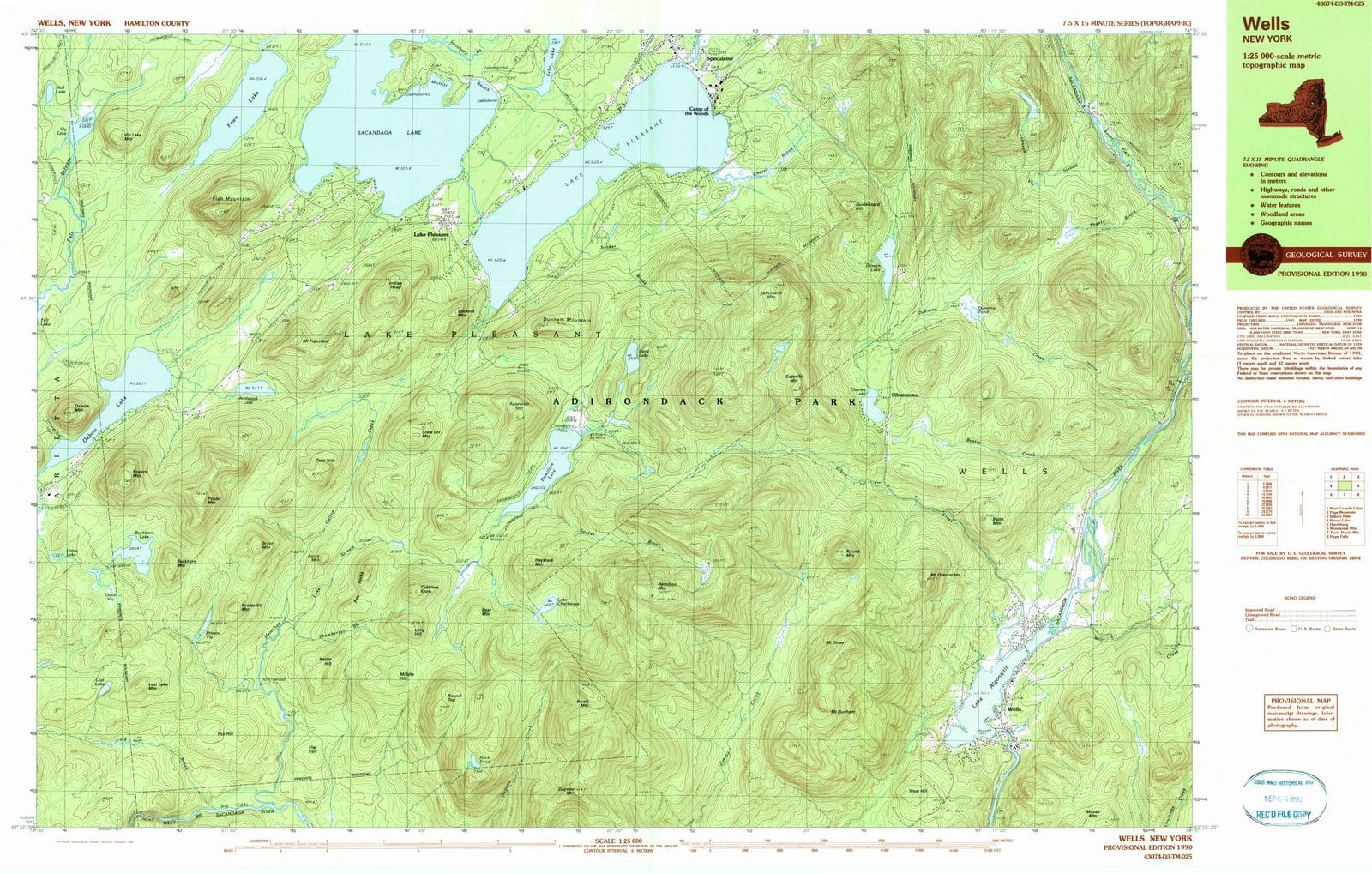 1990 Wells, NY - New York - USGS Topographic Map