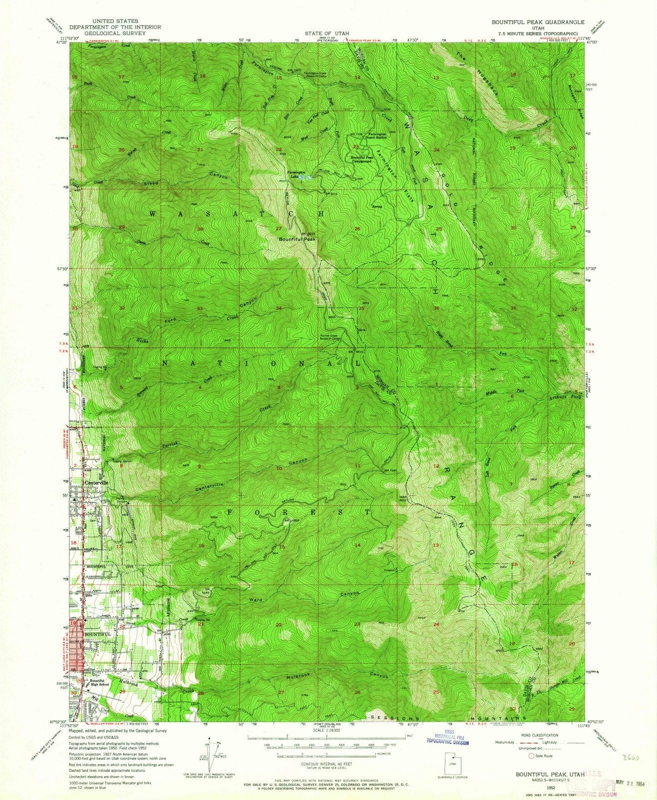 1952 Bountiful Peak, UT - Utah - USGS Topographic Map