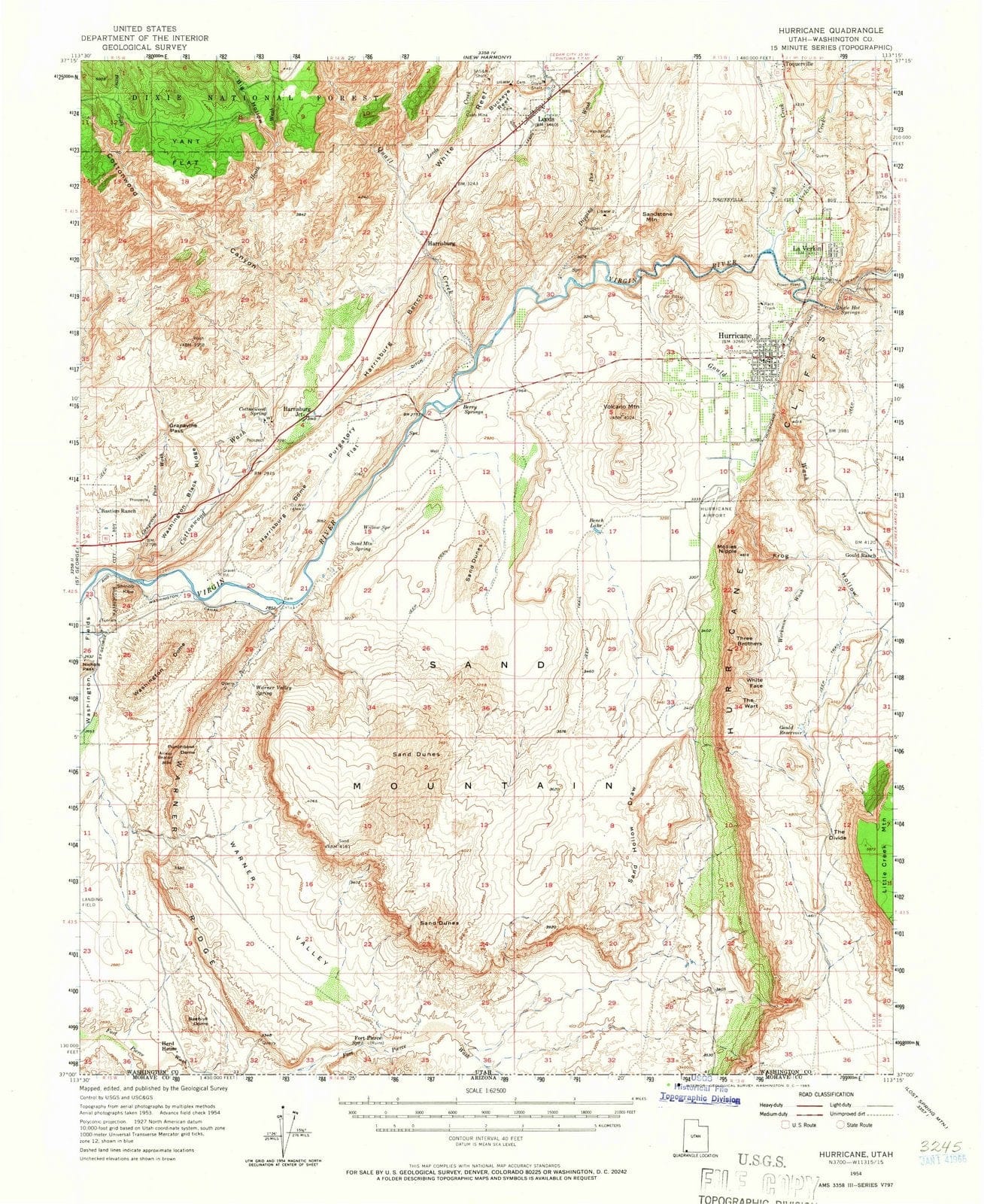 1954 Hurricane, UT - Utah - USGS Topographic Map