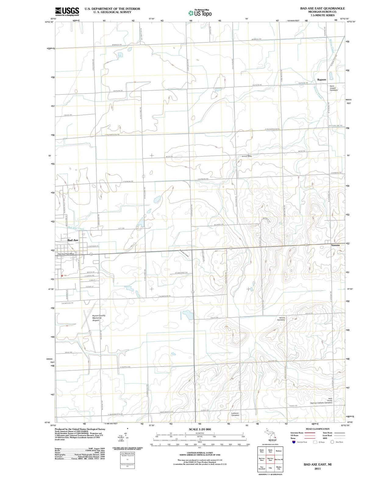 2011 Bad Axe East, MI - Michigan - USGS Topographic Map