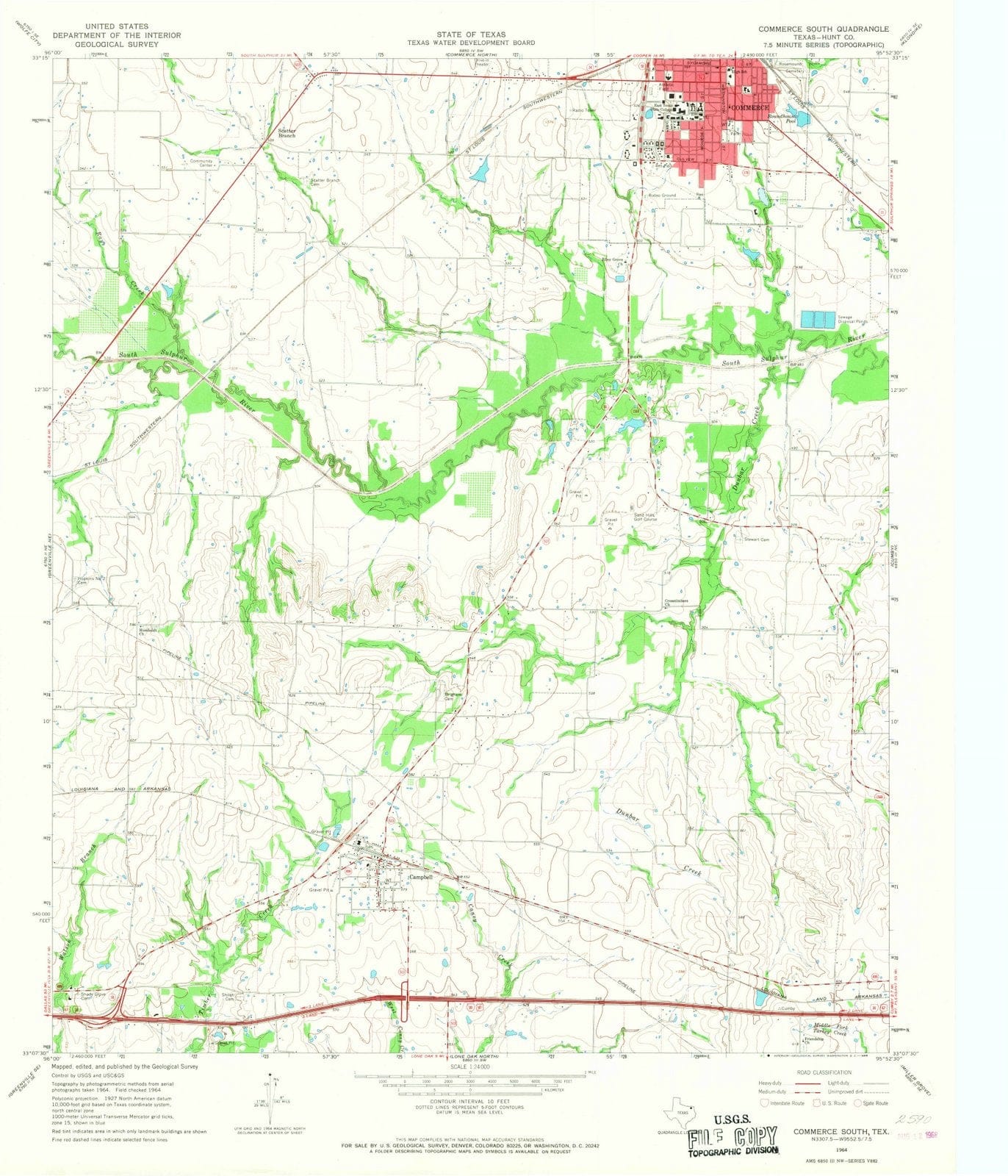 1964 Commerce South, TX - Texas - USGS Topographic Map