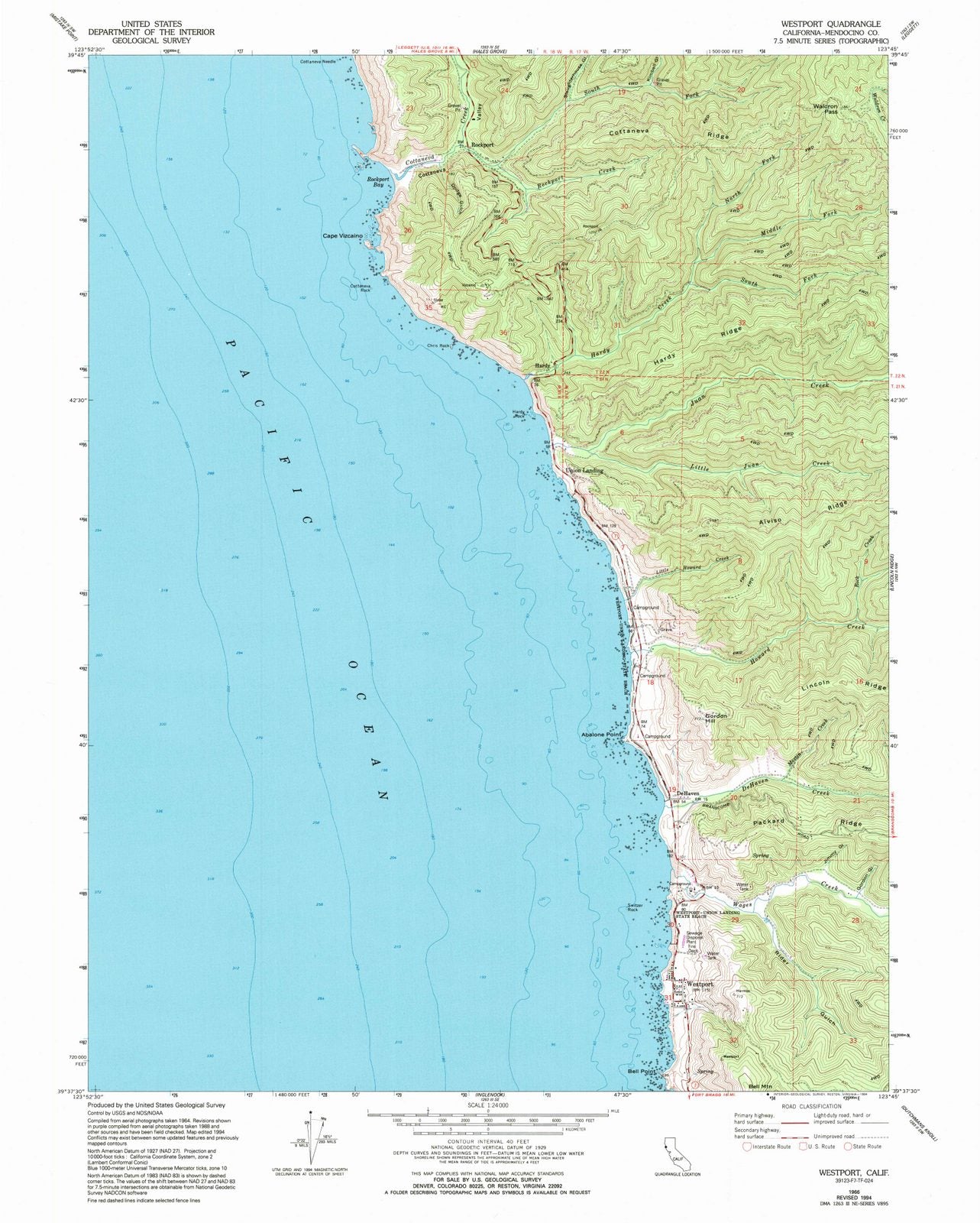 1966 Westport, CA - California - USGS Topographic Map