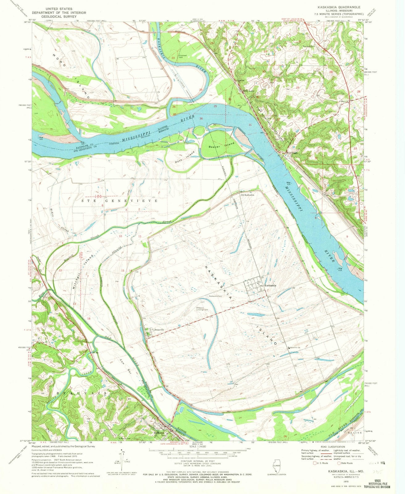 1970 Kaskaskia, IL - Illinois - USGS Topographic Map