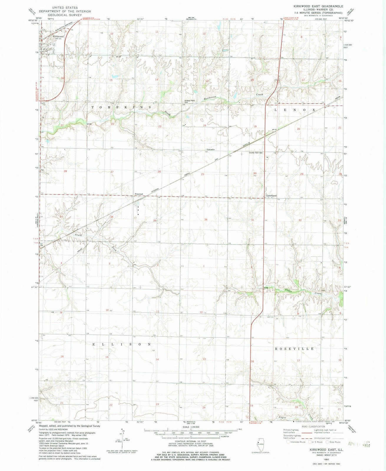 1982 Kirkwood East, IL - Illinois - USGS Topographic Map