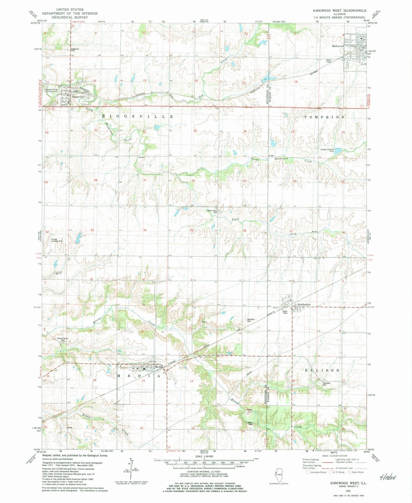 1982 Kirkwood West, IL - Illinois - USGS Topographic Map