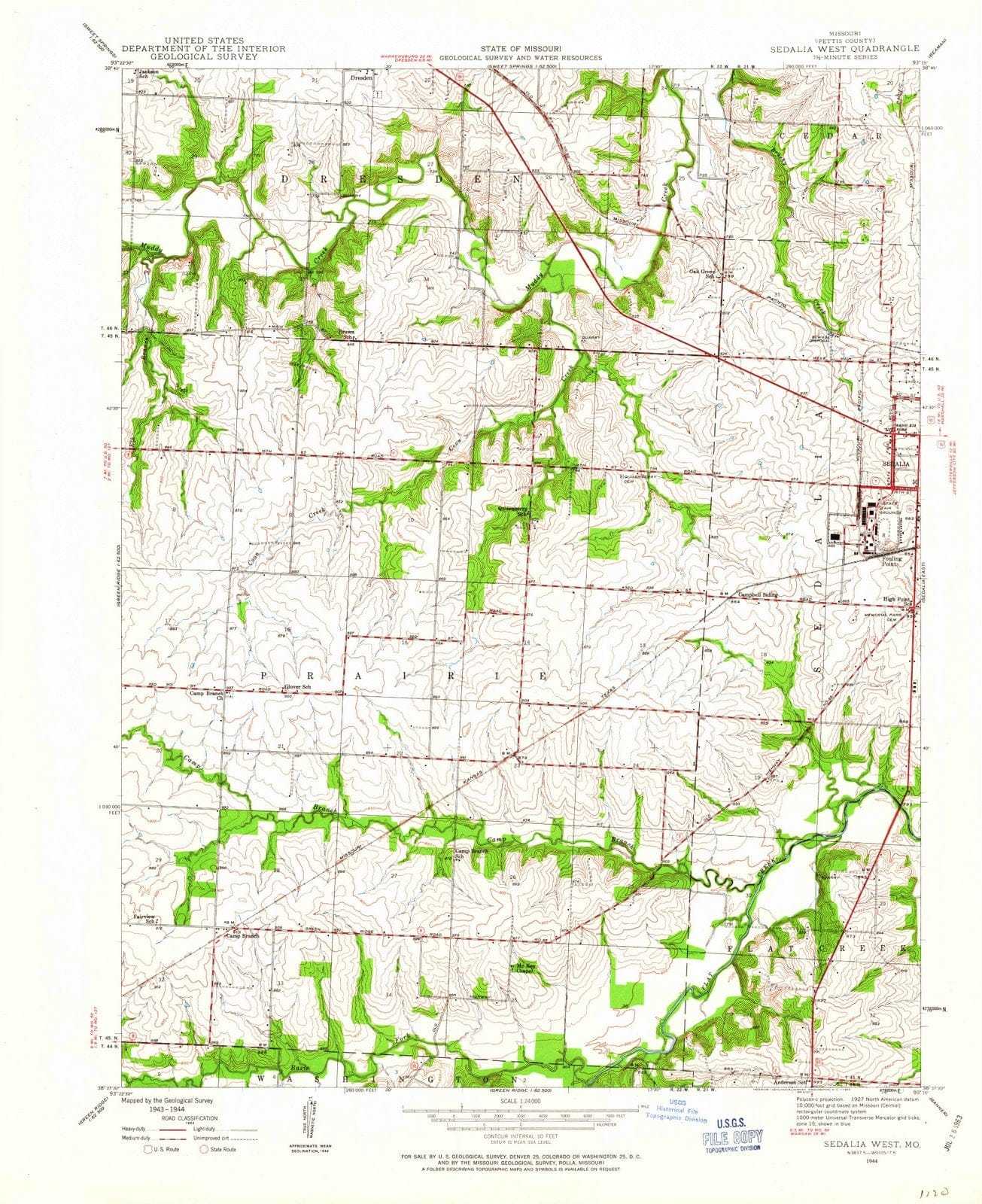 1944 Sedalia West, MO - Missouri - USGS Topographic Map
