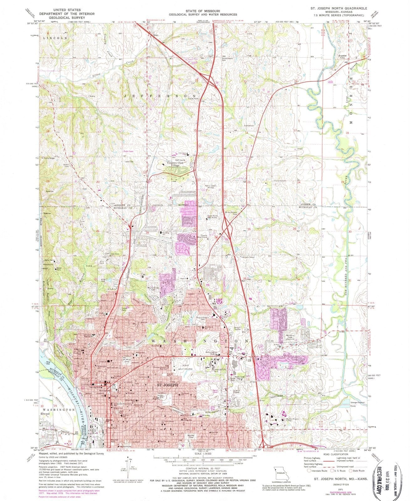 1971 St. Joseph North, MO - Missouri - USGS Topographic Map