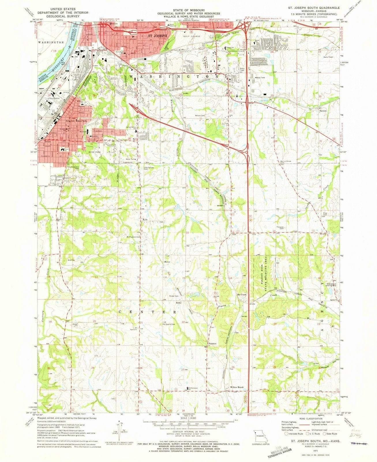 1971 St. Joseph South, MO - Missouri - USGS Topographic Map
