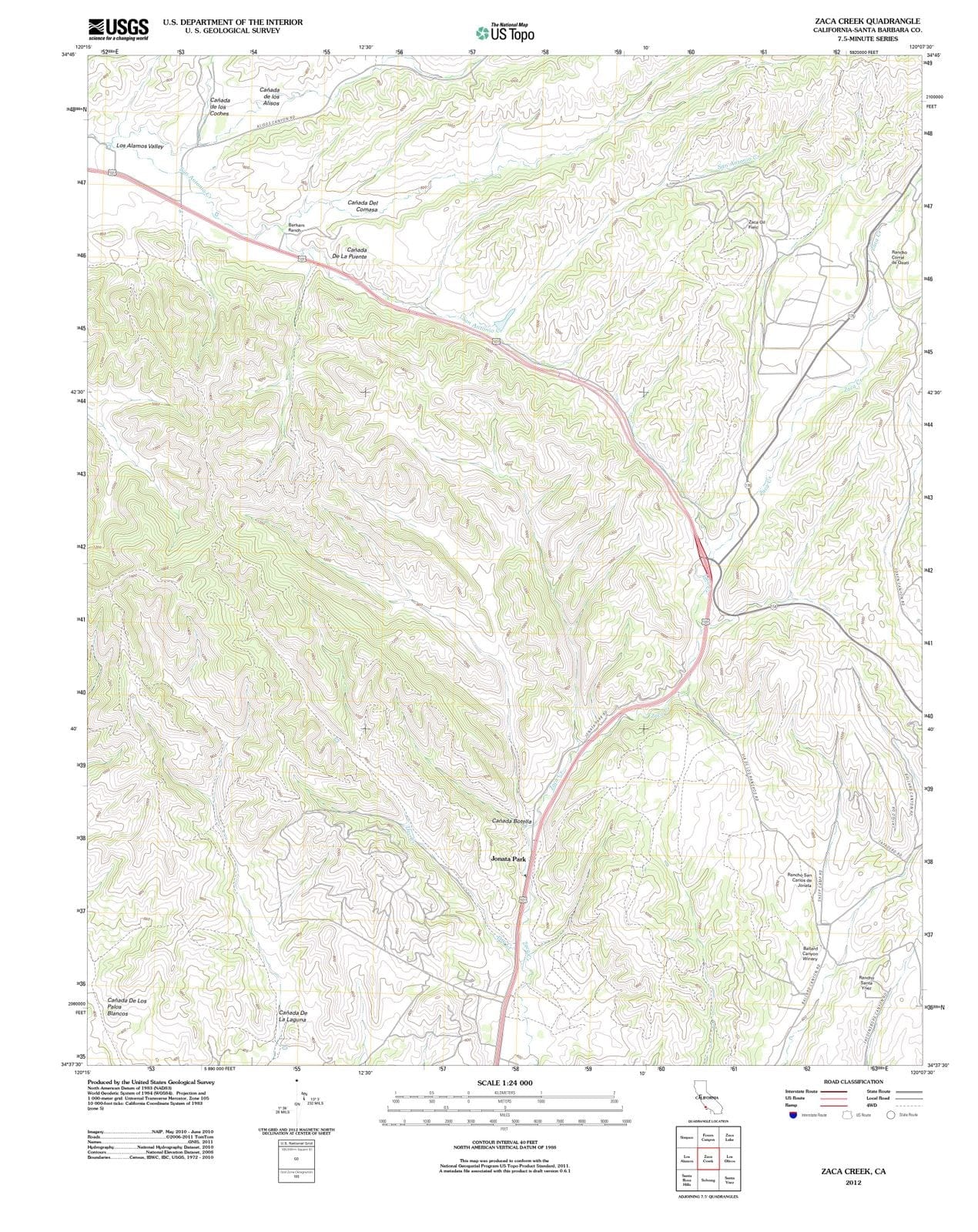 2012 Zaca Creek, CA - California - USGS Topographic Map