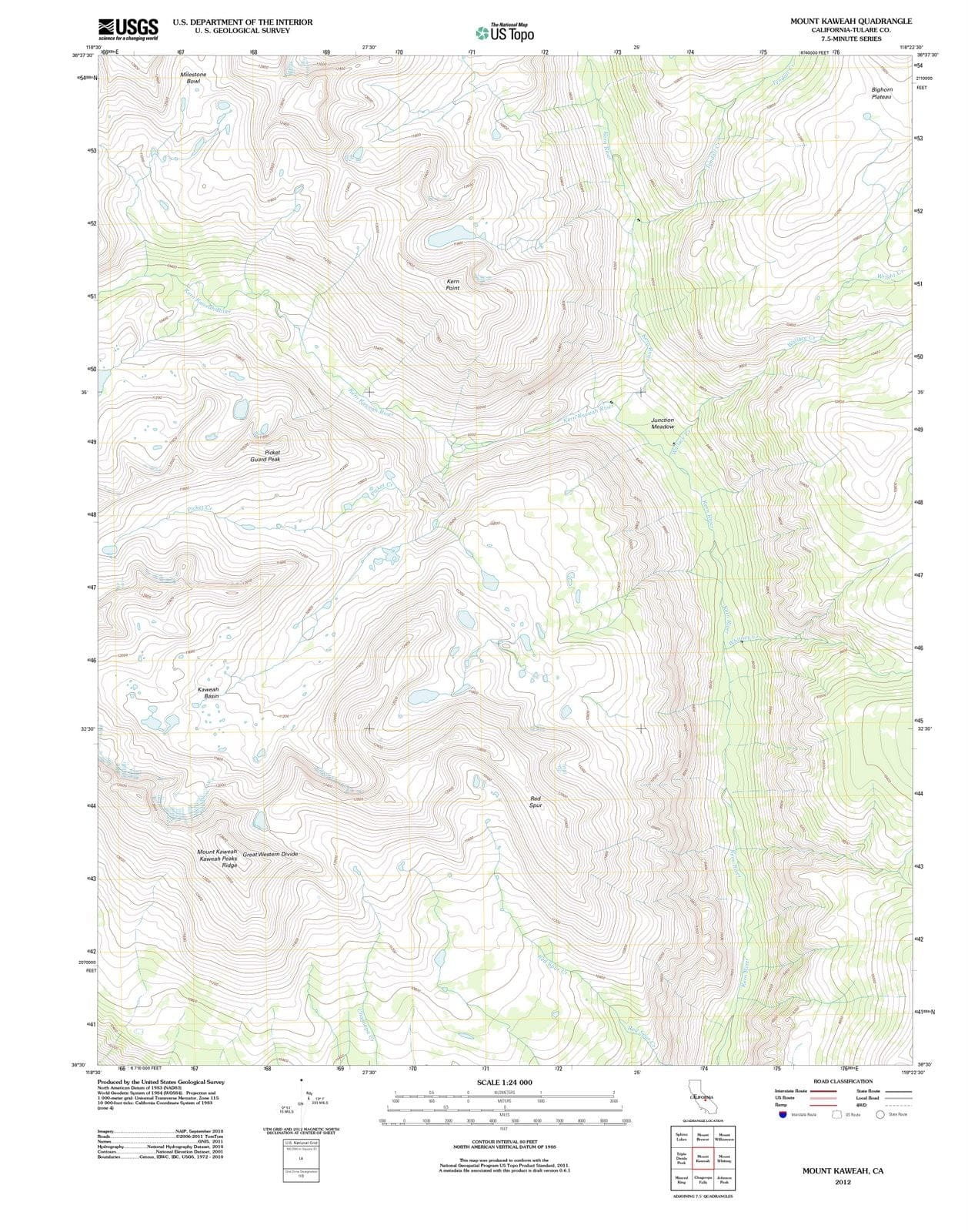 2012 Mount Kaweah, CA - California - USGS Topographic Map