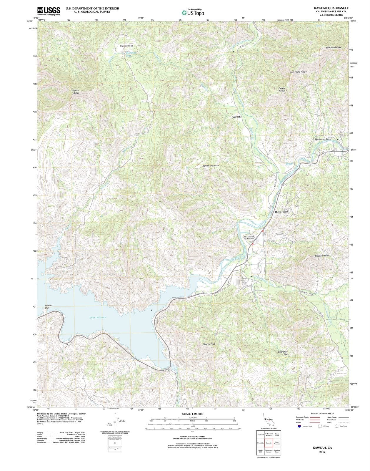 2012 Kaweah, CA - California - USGS Topographic Map