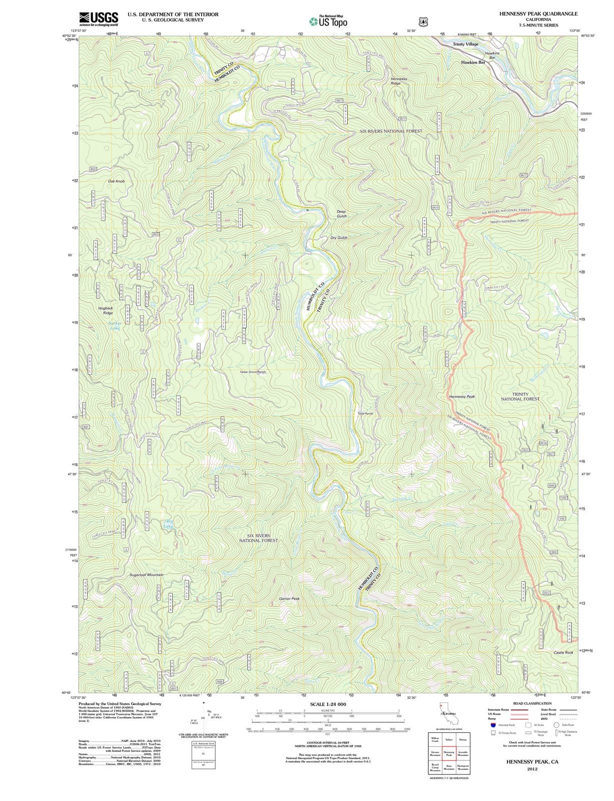 2012 Hennessy Peak, CA - California - USGS Topographic Map